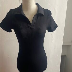 Black Fitted Short Sleeve Polo Dress